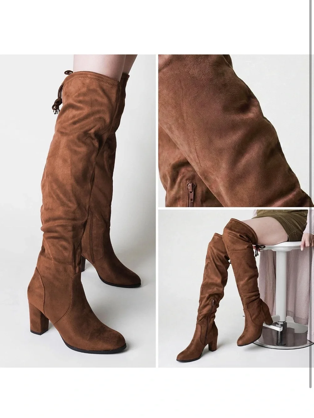 Suede Over-the-Knee Brown Boot with Block Heel
